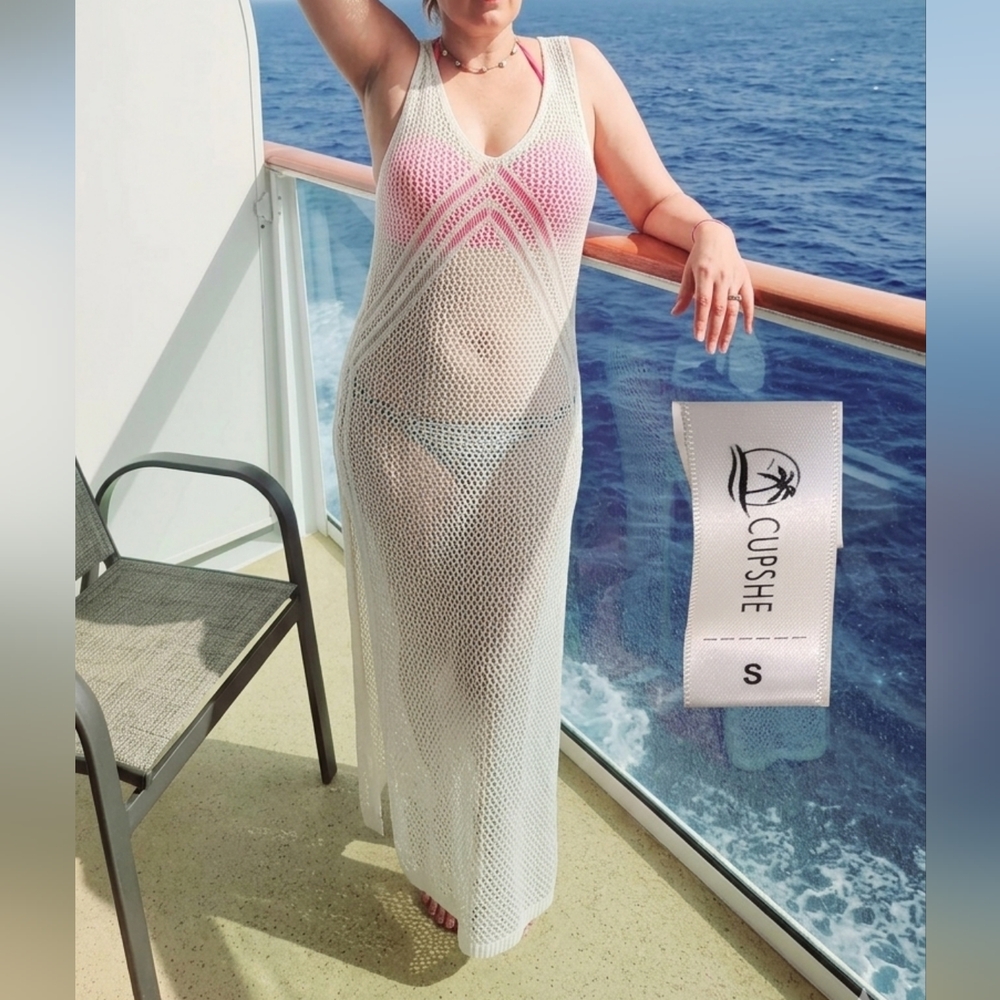 CUPSHE White Crochet V Neck Beach Cover-up Maxi Dress Size S
